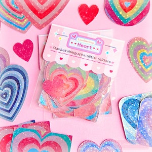 Paquete de pegatinas de corazón (17 piezas) Pegatinas holográficas de corazón Stardust