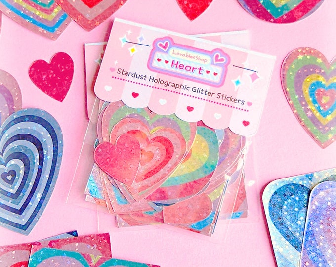 Heart Sticker Pack (17pcs) Stardust Holographic Heart Stickers