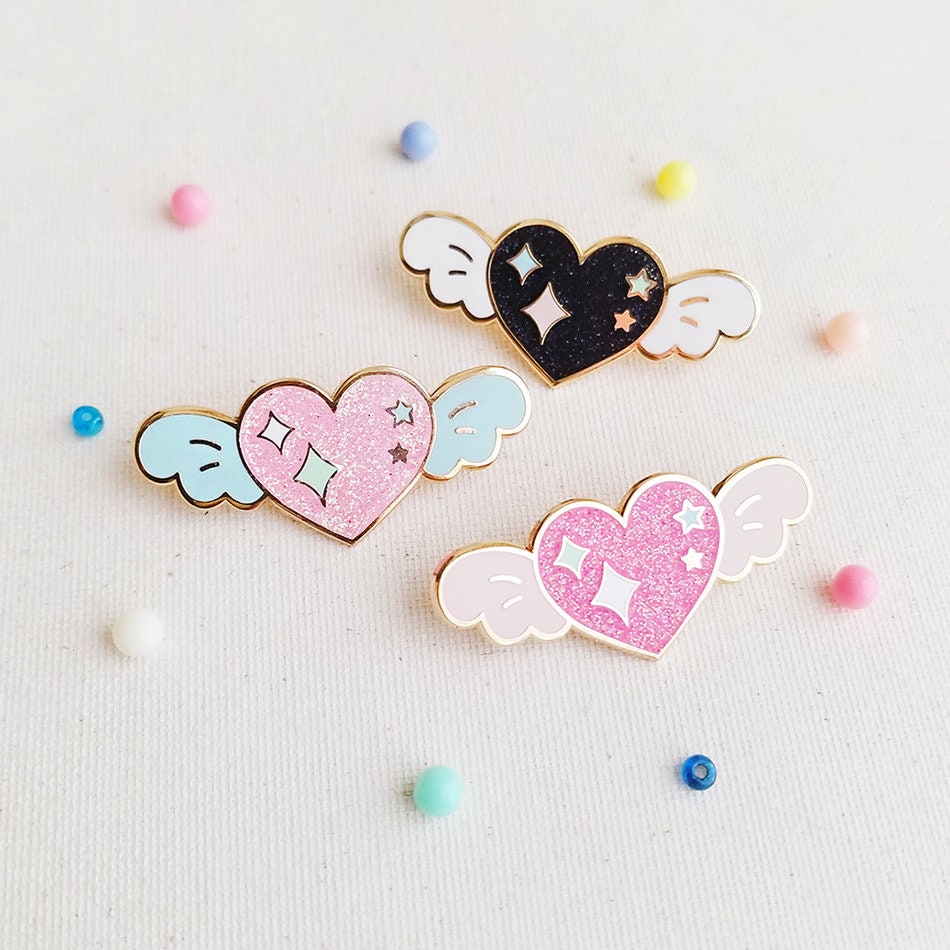 Flying Heart Glitter Enamel Pin 