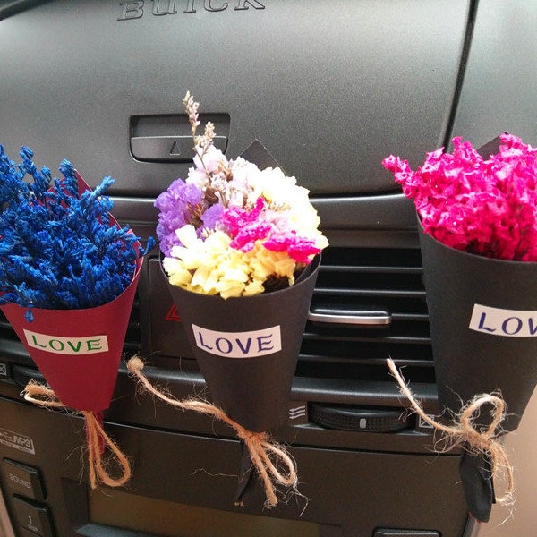 New Dried Flower Mini Bouquet Car Air Freshener, Flora Car Vent Clip, Real Flower Car Interior Accessories