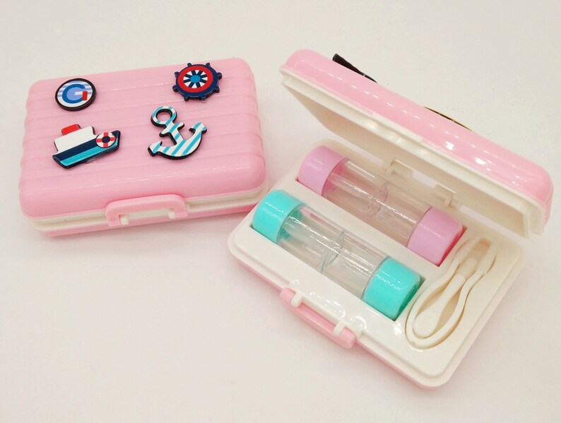 Colored Eye Care Contact Lenses Case Cute Pink Traveling Contact Lens Case
