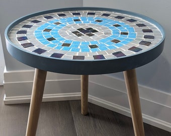 Handmade Mosaic Side Table - Greys and Blues