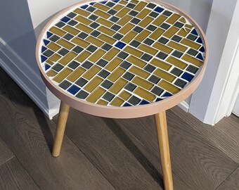 Handmade Mosaic Side Table - Blue and Gold