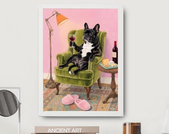 Your Own Dog & Wine Art Print: Personalized Watercolor Pet Portrait