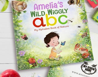 Libro infantil personalizado – El abecedario salvaje y divertido – Cuento del alfabeto con nombre personalizado – Regalo único para bebés