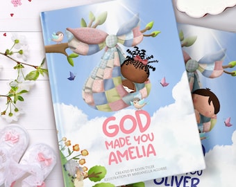 Libro personalizado "Dios te hizo": regalo de bautizo, recuerdo de bautismo