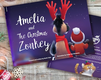 Libro de cuentos personalizado "El Zonkey de Navidad" para niños pequeños y niñas.
