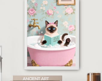 Retrato personalizado de tu mascota: lámina con tu propio gato en la bañera. Decoración de pared.