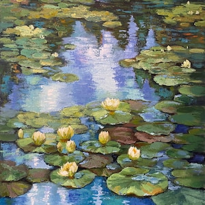 Original Oil Painting  Water lilies Large Interior painting