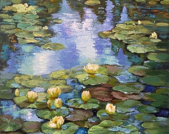 Original Oil Painting  Water lilies Large Interior painting
