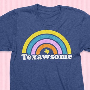 Texawesome Rainbow Texas T-Shirt: Heather Blue Vintage Graphic Tee