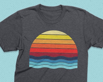 Totally Radical 70s Sunset - heather grey - vintage style, retro vibe, soft graphic tee,