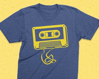 Totally Radical Cassette - heather blue - vintage style t shirt, 80s retro vibe, soft graphic tee,