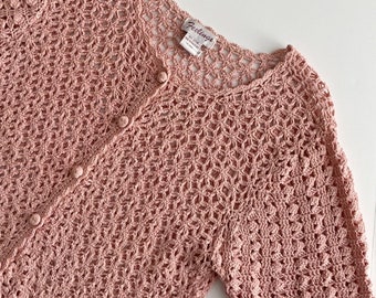 Vintage Crochet Cotton Knit Rose Pink Sweater