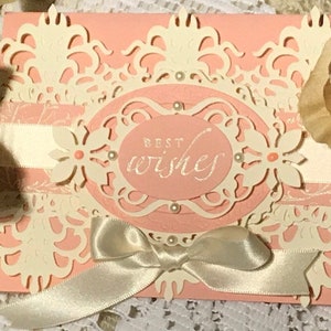 Tarjeta de boda, tarjeta de boda hecha a mano, hermosa tarjeta de boda troquelada, tarjeta de boda de corte troquelado de fantasía, tarjeta de boda rubor y marfil