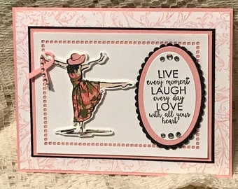 Breast Cancer support card, Breast Cancer awareness card, Pink ribbon card, Dancing girl card, Pink breast cancer card