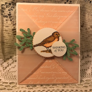 Bird-themed vellum gatefold sympathy card,