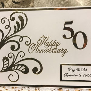 Carte personnalisée du 50e anniversaire, carte d’anniversaire d’or, carte du 50e anniversaire avec le nom du couple