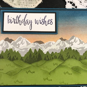 Mountain with forest birthday card
