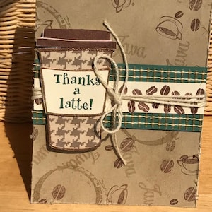 Thanks a Latte card, coffee themed card, coffee card, coffee cup card, coffee mug card