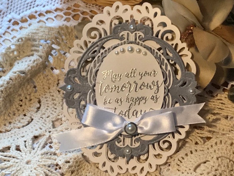 Wedding Card Die Cut Ornate Oval Wedding Card Shimmery Etsy