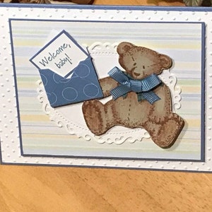 Welkomstkaart voor babyjongen, welkomstkaart voor baby, welkomstkaart voor jongens, kaart met blauwe teddybeer, welkomstkaart voor baby, blauwe welkomstkaart voor baby
