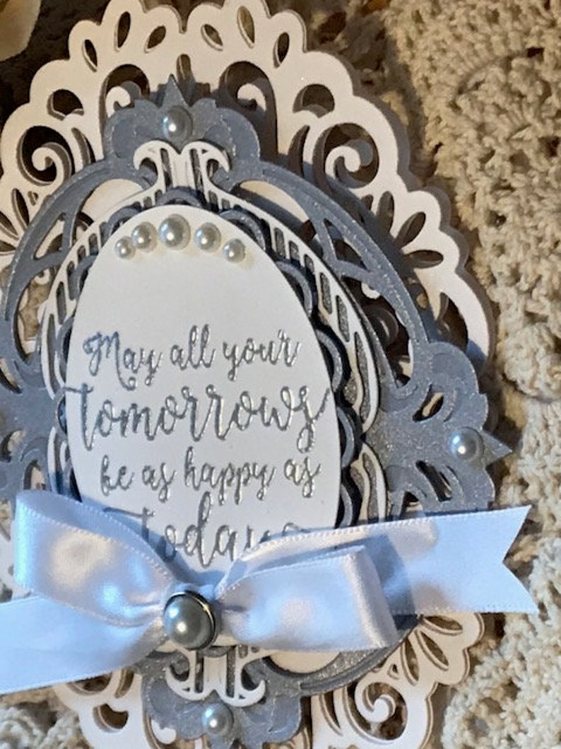 Wedding Card Die Cut Ornate Oval Wedding Card Shimmery Etsy