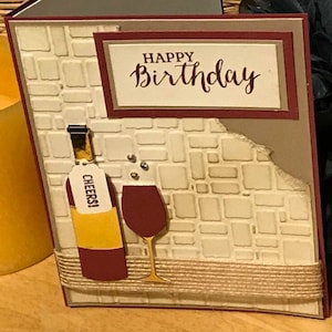 Verjaardagskaart, verjaardagskaart met wijnthema, verjaardagskaart wijnfles en glas