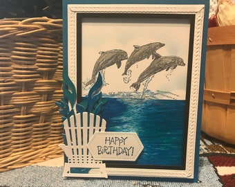 Dolphin birthday card, Nautical birthday card, Ocean birthday card, handmade birthday card