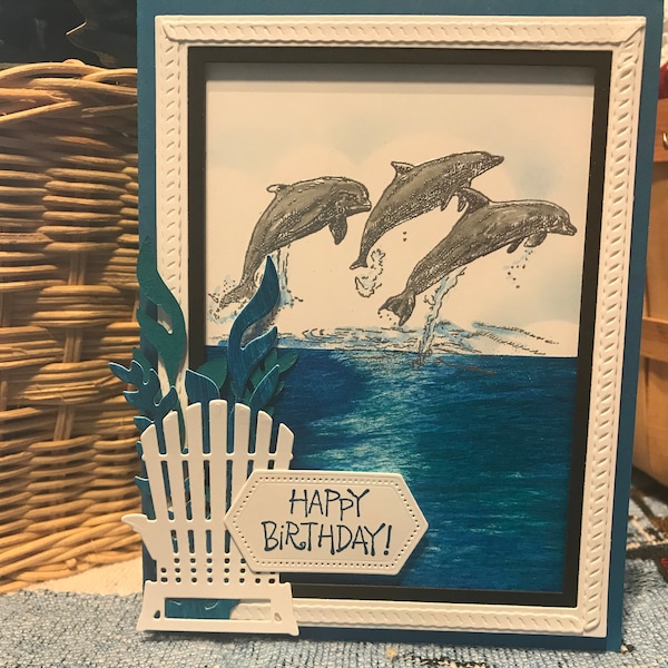 Dolphin birthday card, Nautical birthday card, Ocean birthday card, handmade birthday card