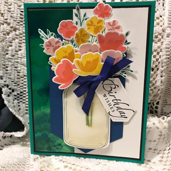 Blumenstrauß und Einmachglas Geburtstagskarte
