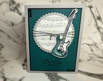 Guitar with music birthday card