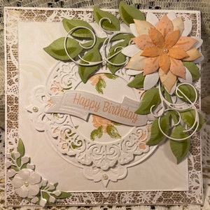 Shabby chic, large square handmade birthday card
