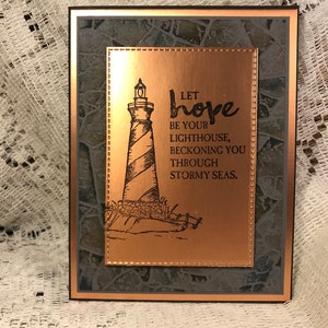 Tarjeta edificante con temática de faro