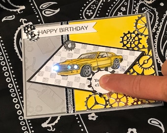 Light up mustang birthday card
