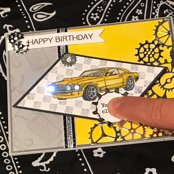 Light up mustang birthday card