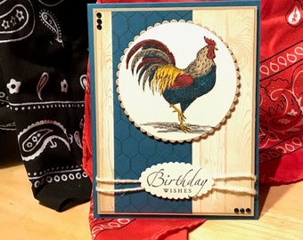 Rooster birthday card, Birthday wishes card, Farm birthday card, DeColores card