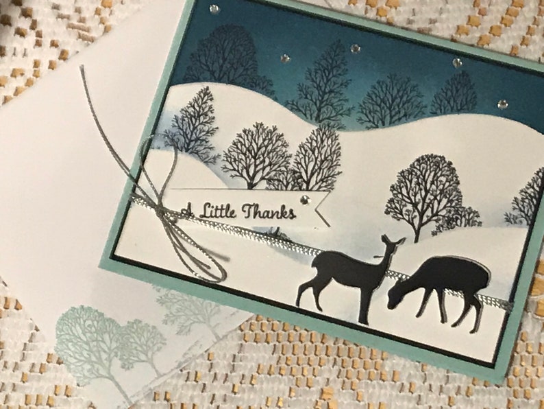 Winter trees and deer thank you card Deer winter theme thank you card Deer thank you card Winter thank you card