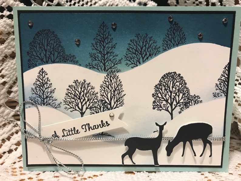 Winter trees and deer thank you card Deer winter theme thank you card Deer thank you card Winter thank you card