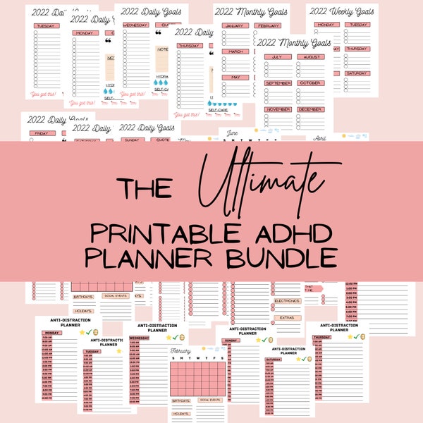 ADHD Printable Planner | Daily, Weekly, Monthly Calendar Template | Productivity Checklist Printable | Focus ADHD Organization Checklists