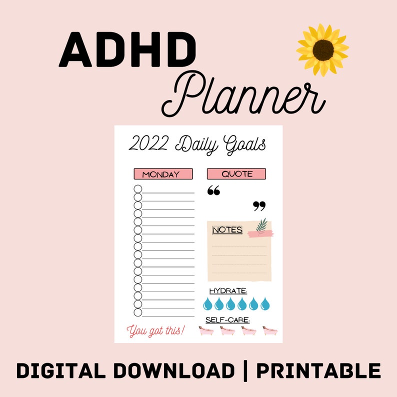 ADHD Printable Planner | Daily, Weekly, Monthly Calendar Template ...