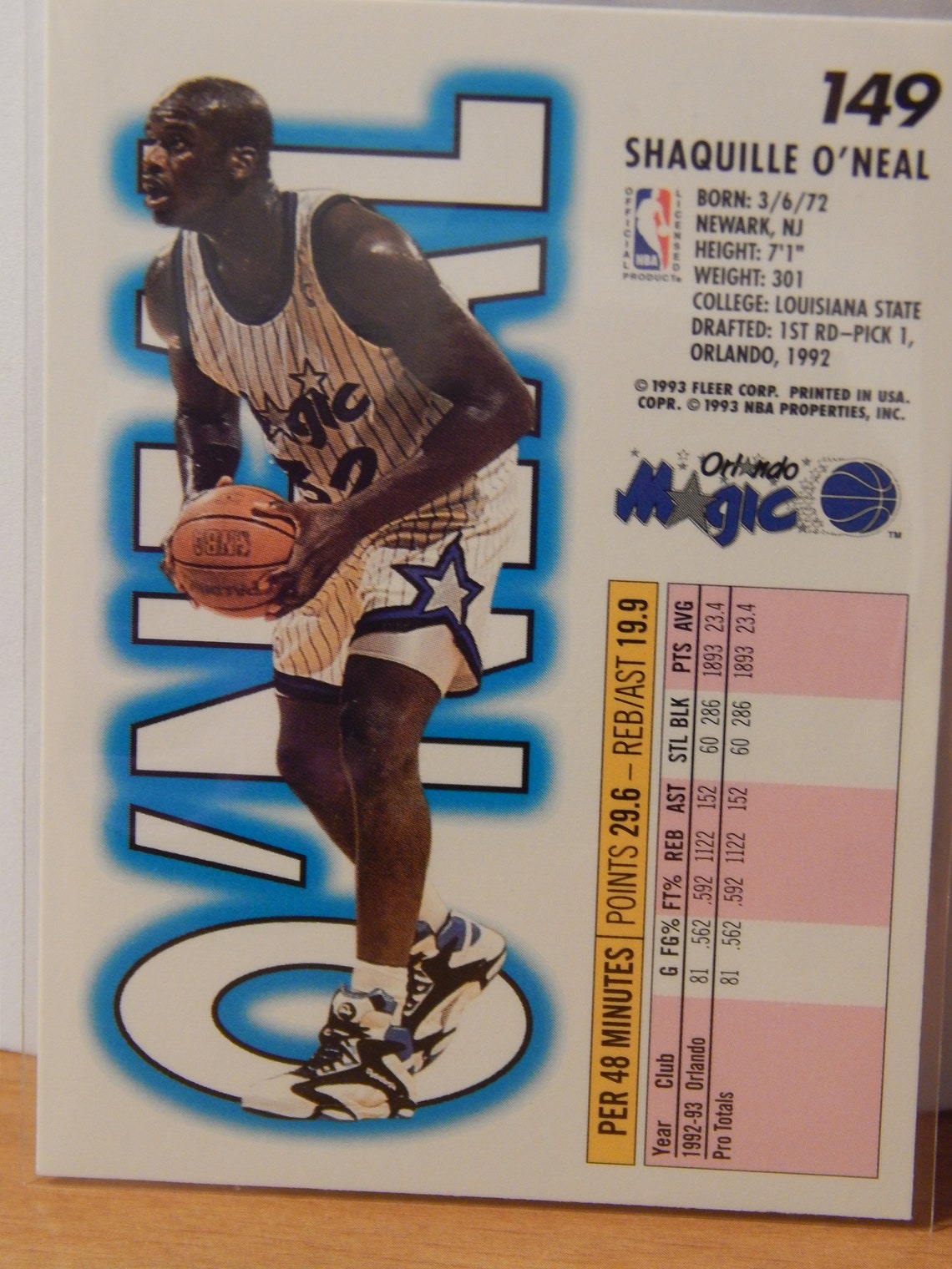 1993 94 Fleer 149 Shaquille O Neal Etsy