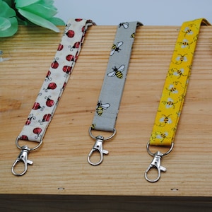 Honey Bee&#39;s and Lady Bugs Breakaway Lanyards, 1/2 inch Wide, 36 inches Long, Cotton Fabric and Washable