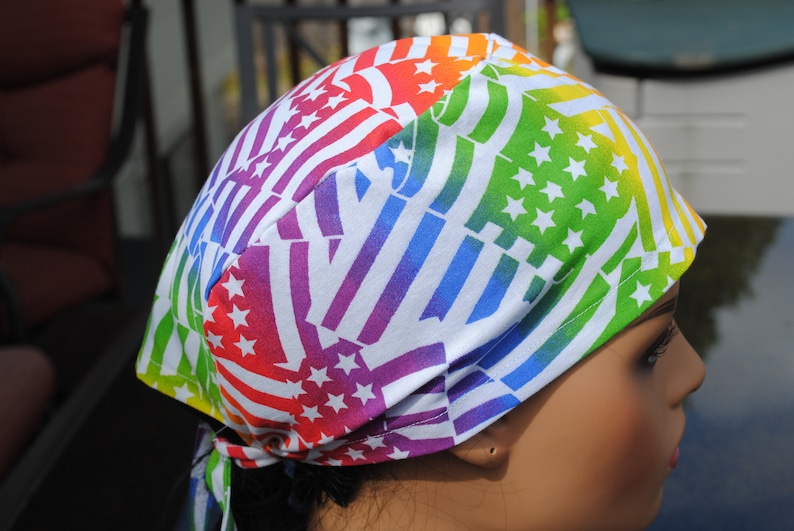 Chemo Cap Colorful Stars and Stripes Doctor Nurse Surgical Scrub Cap Skull Cap Tie Back 100/% Pre washed Cotton Head Cover