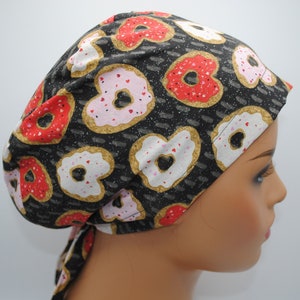 Heart Donut Surgical Scrub Cap: Cotton Nurse Doctor Hat, Tie Back