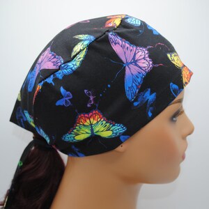 Colorful Butterflies Surgical Scrub Cap, Scrub Hat for Nurse, Doctor, Men, Women, Head Cover, Nurse Gift, Tie Back, Size Medium and Large