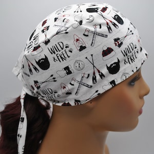 Wild and Free Wilderness Surgical Scrub Cap for Nurses, Doctor,Women, Men,  100% Cotton, Tie Back, Size Medium and Large
