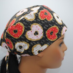 Pink,Red, White Heart Donuts Surgical Scrub Cap,Nurse Doctor Scrub Hat, Skull Cap, Head Cover, 100% Cotton, Tie back, Sizes Medium and Large