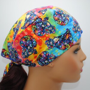 Rainbow Paint Drip Peace Cats Surgical Scrub Cap for Nurse, Doctor, Men, Women, Cotton Head Cover, Size Medium and Large