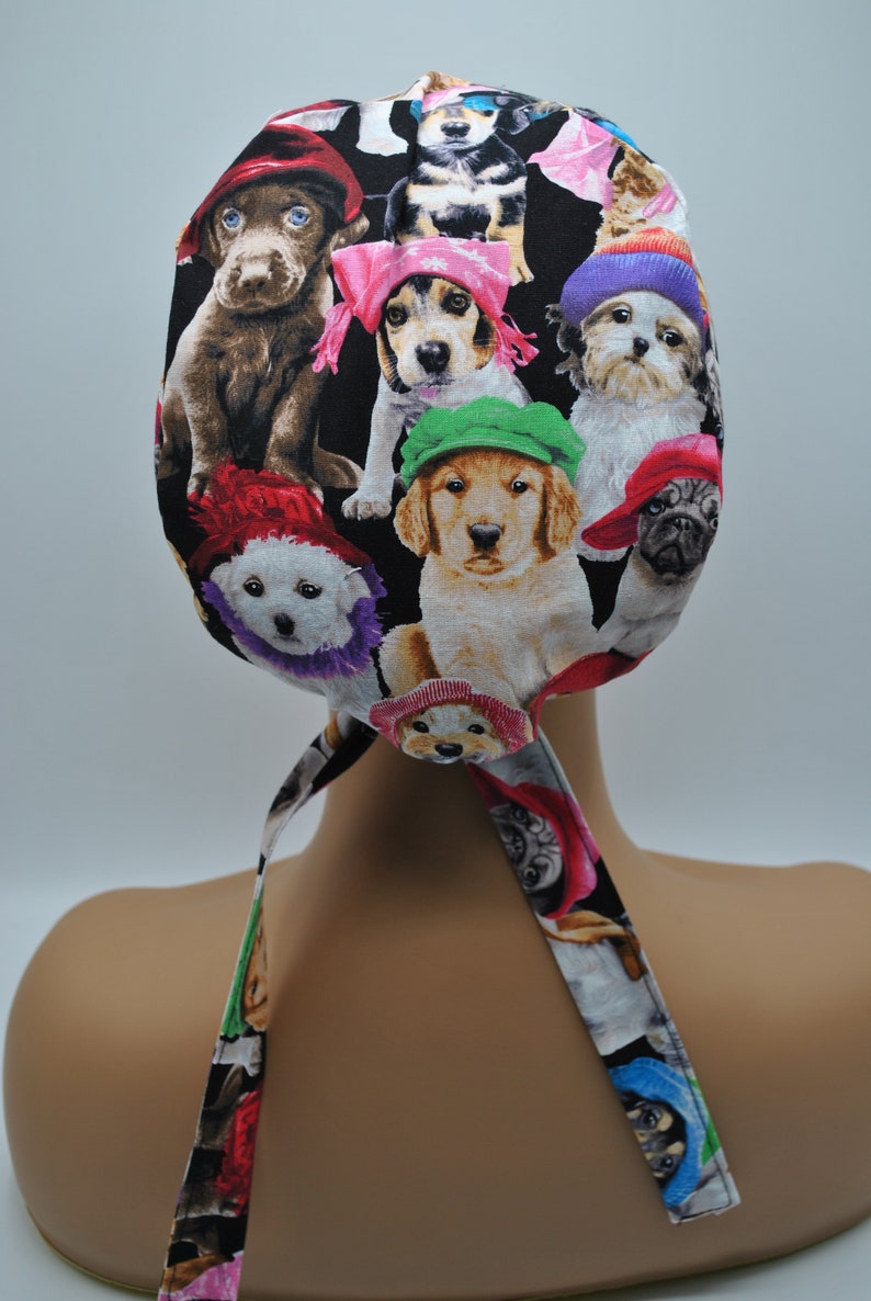 WOMEN'S SURGICAL_SCRUB HAT_puppies dogs in hats_ berets_stocking caps_cute 